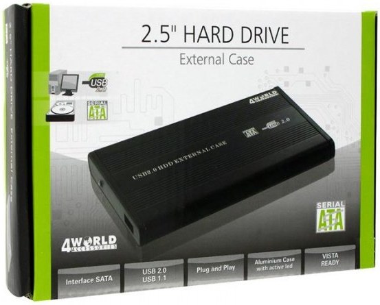 4World Hliníkové puzdro na jednotky HDD 2.5'' SATA, farba čierna