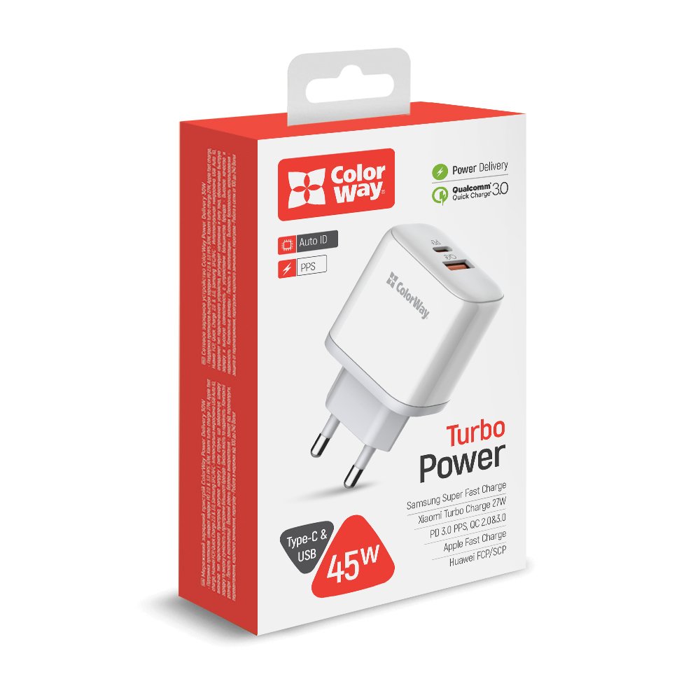 AC nabíjačka Power Delivery Port PPS USB (Type-C PD + USB QC3.0) (45W) CW-CHS042PD-WT - biela