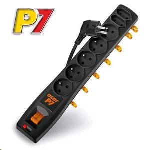 Acar P7, prepäťová ochrana (7 zásuviek), vypínač, 3.0m, čierna
