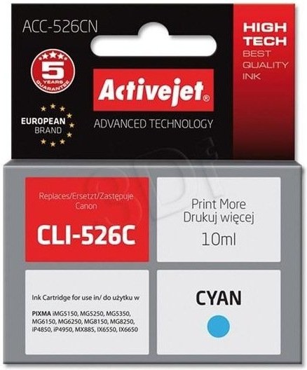 ActiveJet ink Canon CLI-526C, cyan, 10 ml, bez chipu