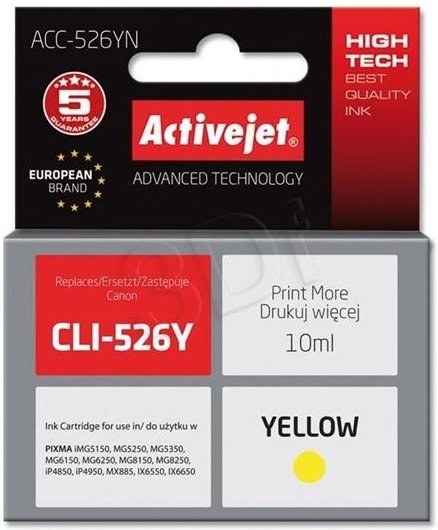 ActiveJet ink Canon CLI-526Y, žltý, 10 ml, bez chipu