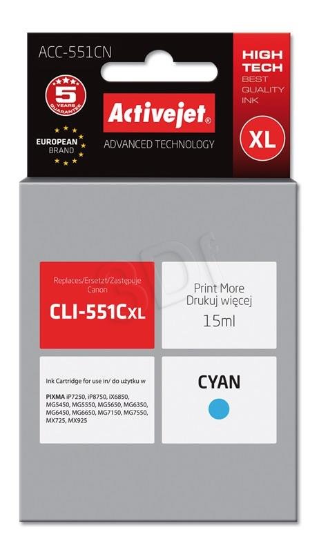 ActiveJet ink Canon CLI-551, cyan, 15 ml, s chipom