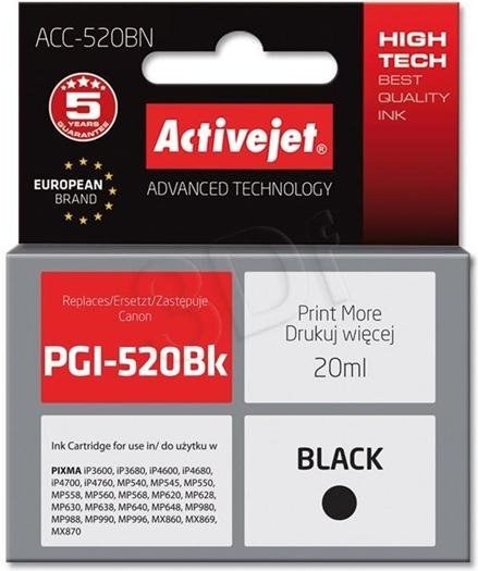 ActiveJet ink Canon PGI-520Bk, čierny, 20 ml + chip
