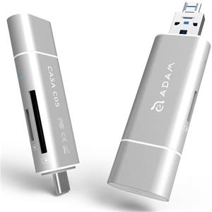 Adam Elements, SD/micro SD čítačka kariet, USB + USB-C, strieborná