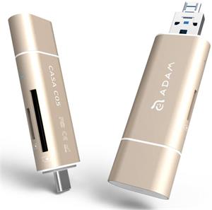 Adam Elements, SD/micro SD čítačka kariet, USB + USB-C, zlatá