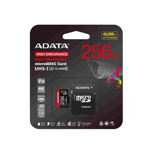 ADATA High Endurance micro SDXC, 256GB UHS-I C10 V30 A2 (R:100/W:85 MB/s) + SD adaptér