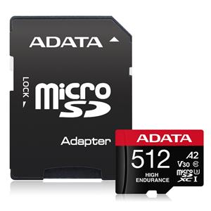 ADATA High Endurance micro SDXC, 512GB UHS-I C10 V30 A2 (R:100/W:85 MB/s) + SD adaptér