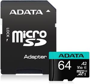 Adata Premier Pro microSDXC, UHS-I U3, Class 10, V30, A2, 64 GB + adaptér