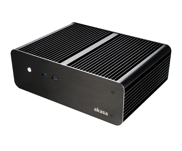AKASA A-ITX25-M1B Euler MX, Fanless Aluminium Case, 2 x Front USB 3.0, 2 x 2.5" drive support, Mini-ITX Mobo Specific,