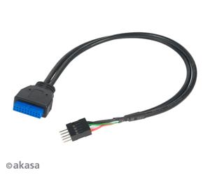 AKASA AK-CBUB36-30BK USB 3.0 to USB 2.0 adapter cable Converts USB 3.0 motherboard connector to USB 2.0 connector