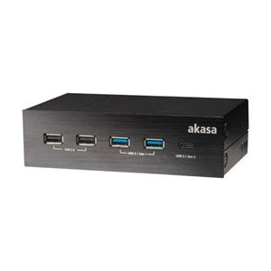 AKASA interní USB Hub do 5,25" pozice / AK-HC-11BK / 2x USB2.0 / 2x USB3.0 / USB Type-C / černá