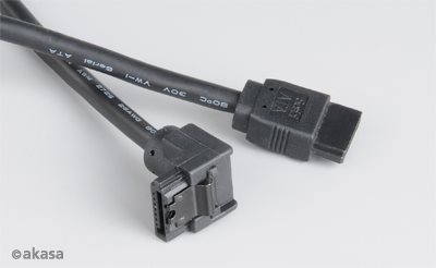 Akasa SATA3 dátový kábel k HDD, SSD a optickým mechanikám, zahnutý konektor, čierný, 50cm