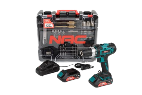 Aku vŕtačka NAC CDB2-40-S-LI-20V 2x2Ah + príslušenstvo 126 dielov