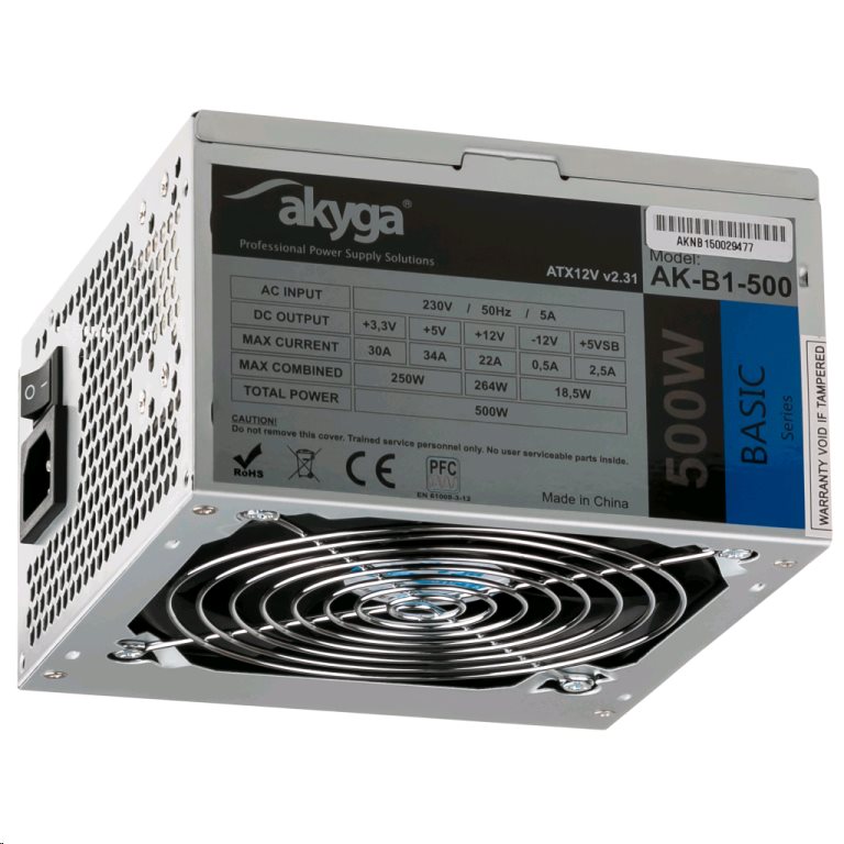 Akyga ATX 500W zdroj, fan12cm, P4 3xSATA