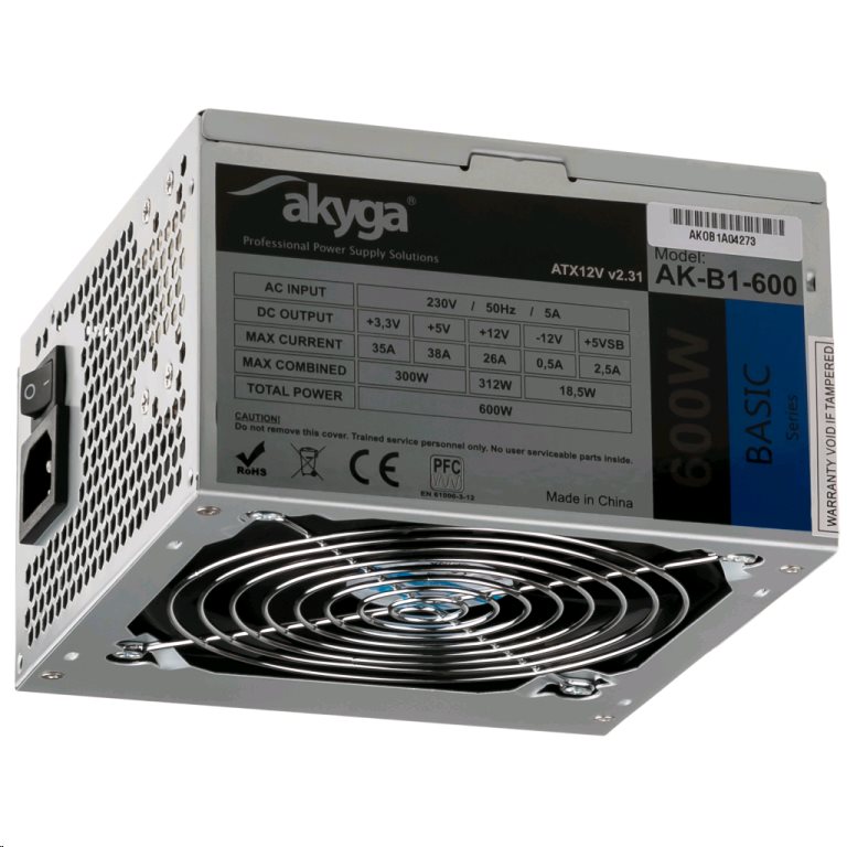 Akyga ATX 600W zdroj, fan12cm, P4 4xSATA NEODKRYVAT