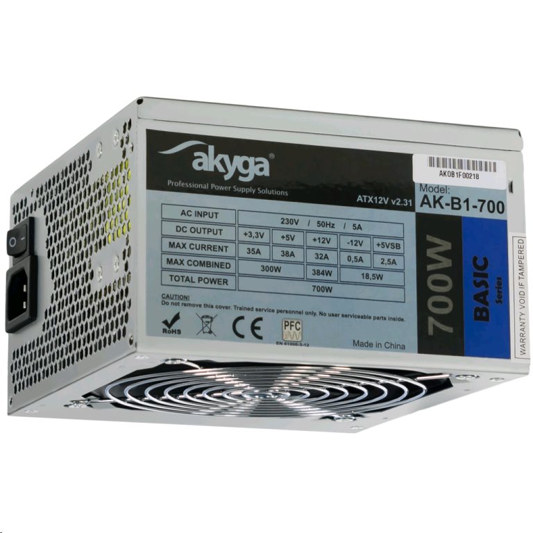 Akyga ATX 700W zdroj, fan12cm, P8 5xSATA