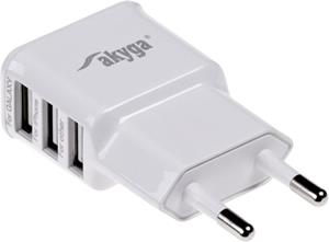 Akyga USB sieťová nabíjačka, 240V, 3100mA, 3xUSB, biely