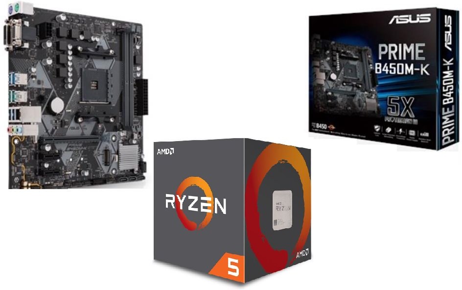AMD Ryzen 5 2600, BOX, + doska ASUS B450M-K (sada)