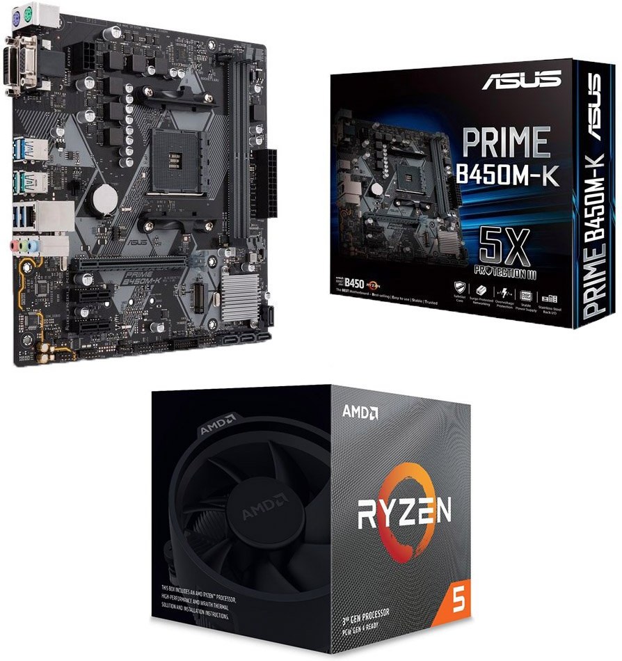 AMD Ryzen 5 3600, BOX, + doska ASUS B450M-K (sada)