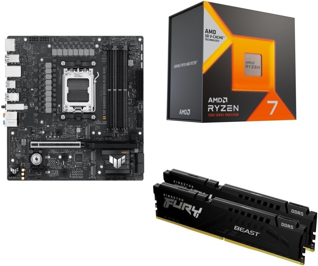 AMD Ryzen 7 9800X3D + ASUS TUF GAMING B850M-PLUS WIFI + 2x16GB, 6000 MHz, DDR5 (sada)