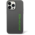 AMG Liquid Silicone Green Logo kryt pre iPhone 14 Pro Max, sivý
