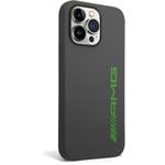 AMG Liquid Silicone Green Logo kryt pre iPhone 14 Pro Max, sivý