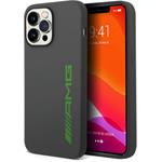 AMG Liquid Silicone Green Logo kryt pre iPhone 14 Pro Max, sivý