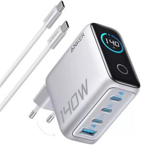 Anker 140W nabíjačka, 3xUSB-C, 1x USB-A, strieborná