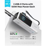 Anker powerbank, 25000mAh, 165W, zabudovaný navíjací kábel USB-C, strieborná