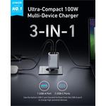Anker Prime 100W, 2xUSB-C, 1xUSB-A nabíjačka, strieborná