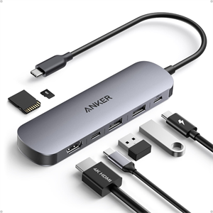 Anker USB-C Hub 7v1, 100W 2xUSB-C, 2xUSB, 1xHDMI, SD/microSD slot, sivá