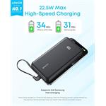 Anker Zolo powerbanka,10000mAh, 22,5W s káblom USB-C, čierna