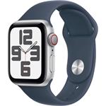 Apple Watch SE Cellular, 40mm, strieborné, búrkovo modrý športový remienok, M/L
