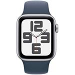 Apple Watch SE Cellular, 40mm, strieborné, búrkovo modrý športový remienok, S/M