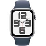 Apple Watch SE Cellular, 44mm, strieborné, búrkovo modrý športový remienok, S/M