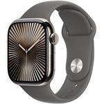 Apple Watch Series 10, 42mm, Cellular, prírodné titánové púzdro so sivým športovým remienkom M/L