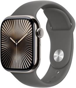 Apple Watch Series 10, 42mm, Cellular, prírodné titánové púzdro so sivým športovým remienkom M/L