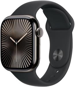 Apple Watch Series 10, 42mm, Cellular, šedé titánové púzdro s čiernym športovým remienkom M/L