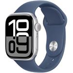 Apple Watch Series 10, 42mm, Cellular, strieborné hliníkové puzdro s džínsovým športovým remienkom S/M