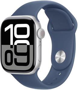 Apple Watch Series 10, 42mm, Cellular, strieborné hliníkové puzdro s džínsovým športovým remienkom S/M