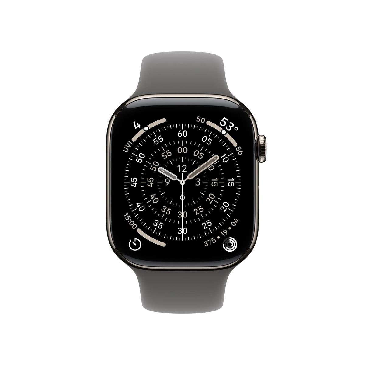 Apple Watch Series 11, 42mm, Cellular, prírodné titánové púzdro so šedým športovým remienkom M/L