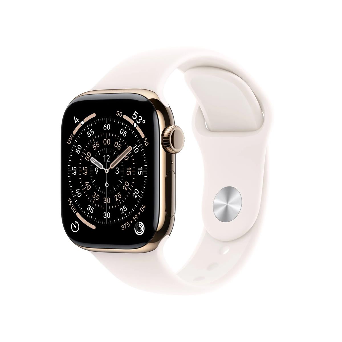 Apple Watch Series 11, 42mm, Cellular, zlaté titánové púzdro so svetlo-ružovým športovým remienkom M/L