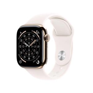 Apple Watch Series 11, 42mm, Cellular, zlaté titánové púzdro so svetlo-ružovým športovým remienkom S/M