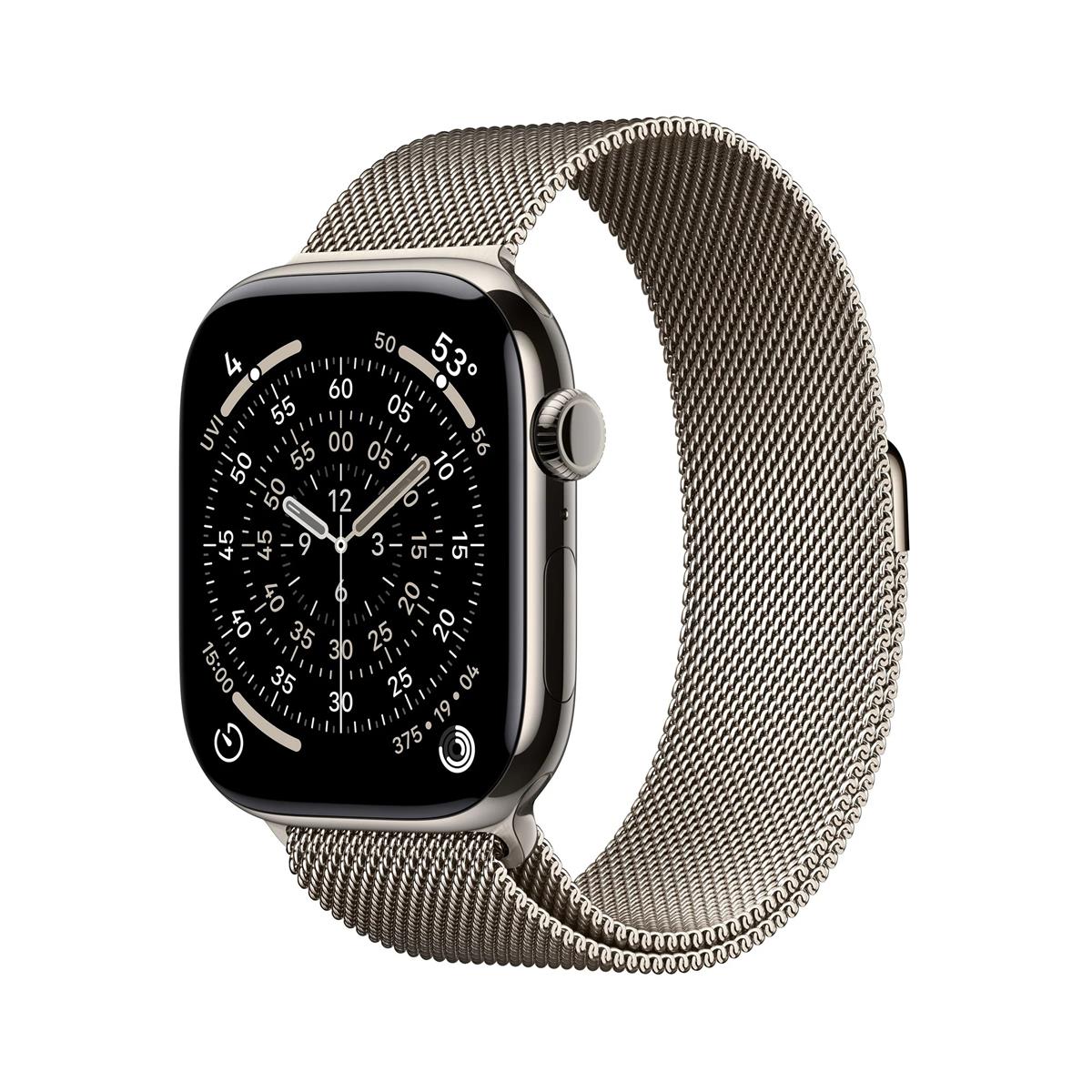 Apple Watch Series 11, 46mm, Cellular, prírodné titánové púzdro s prírodnou milánskou slučkou S/M
