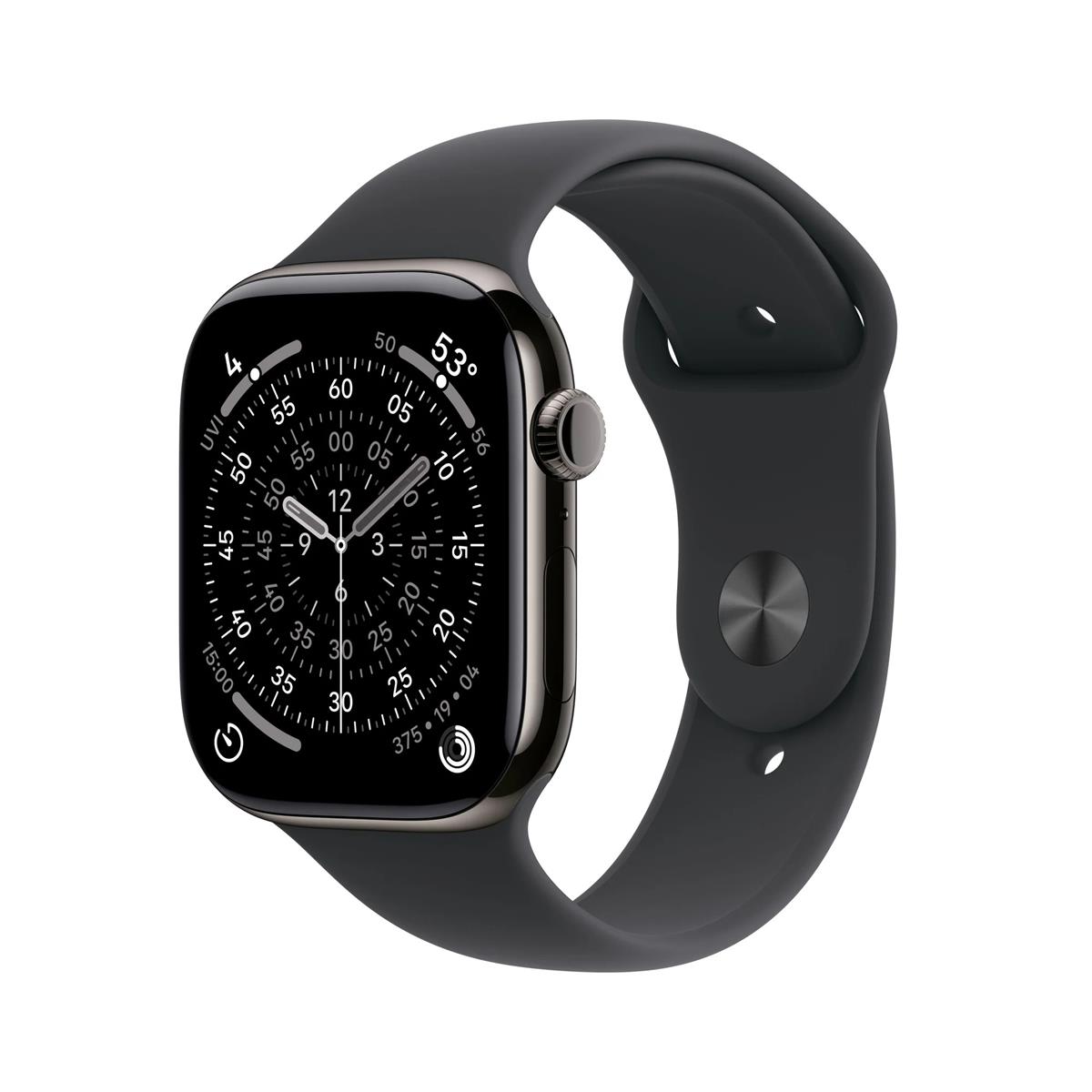 Apple Watch Series 11, 46mm, Cellular, šedé titánové púzdro s čiernym športovým remienkom M/L