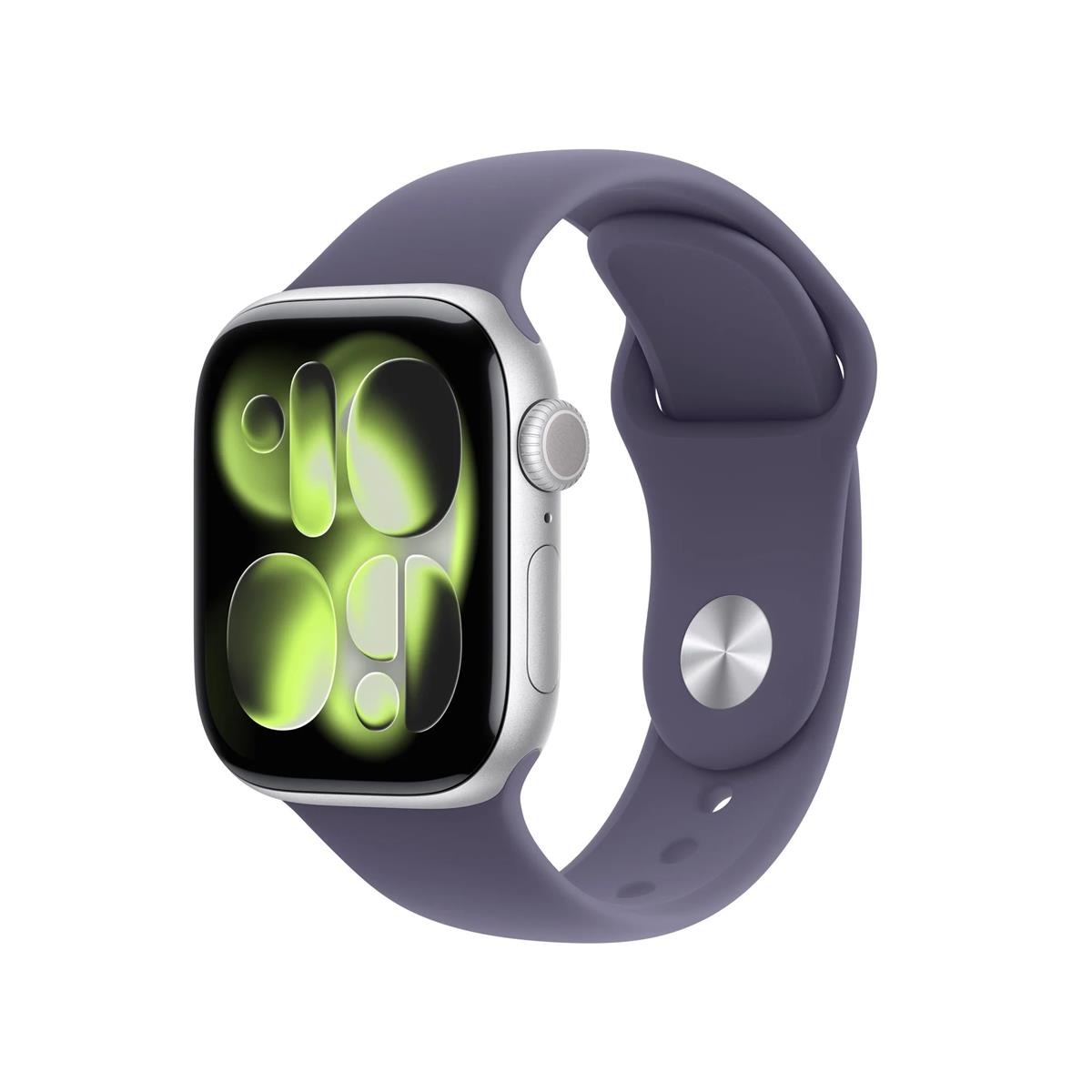 Apple Watch Series 11, 46mm, Cellular, strieborné hliníkové púzdro s fialovým športovým remienkom M/L