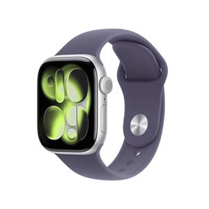 Apple Watch Series 11, 46mm, Cellular, strieborné hliníkové púzdro s fialovým športovým remienkom M/L