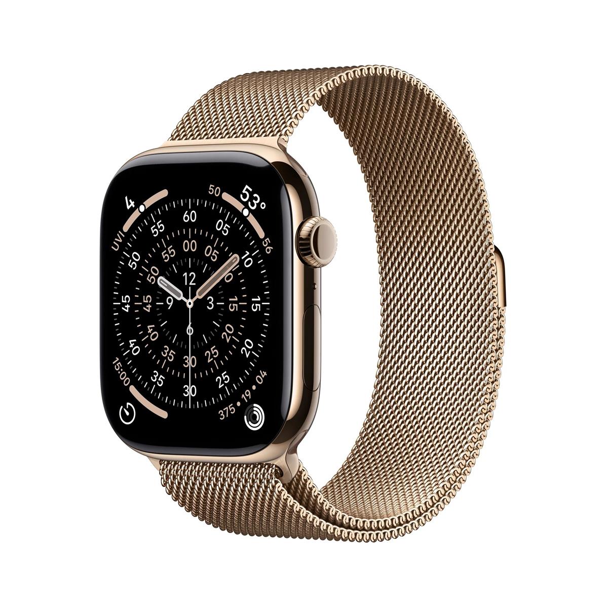 Apple Watch Series 11, 46mm, Cellular, zlaté titánové púzdro so zlatou milánskou slučkou M/L