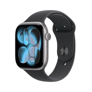 Apple Watch Series 11, 46mm, sivé hliníkové púzdro s čiernym športovým remienkom M/L