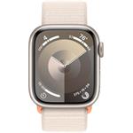 Apple Watch Series 9, 41 mm, Hviezdne biely hliník, hviezdne biely prevliekací športový remienok